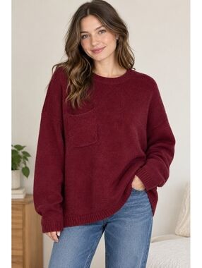 One X One Teaspoon $150 Wool Blend Woman’s Oversized XS Burgundy Pocket Sweater